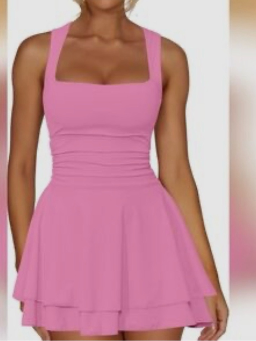 Pink Square-Neck Fit & Flare Dress